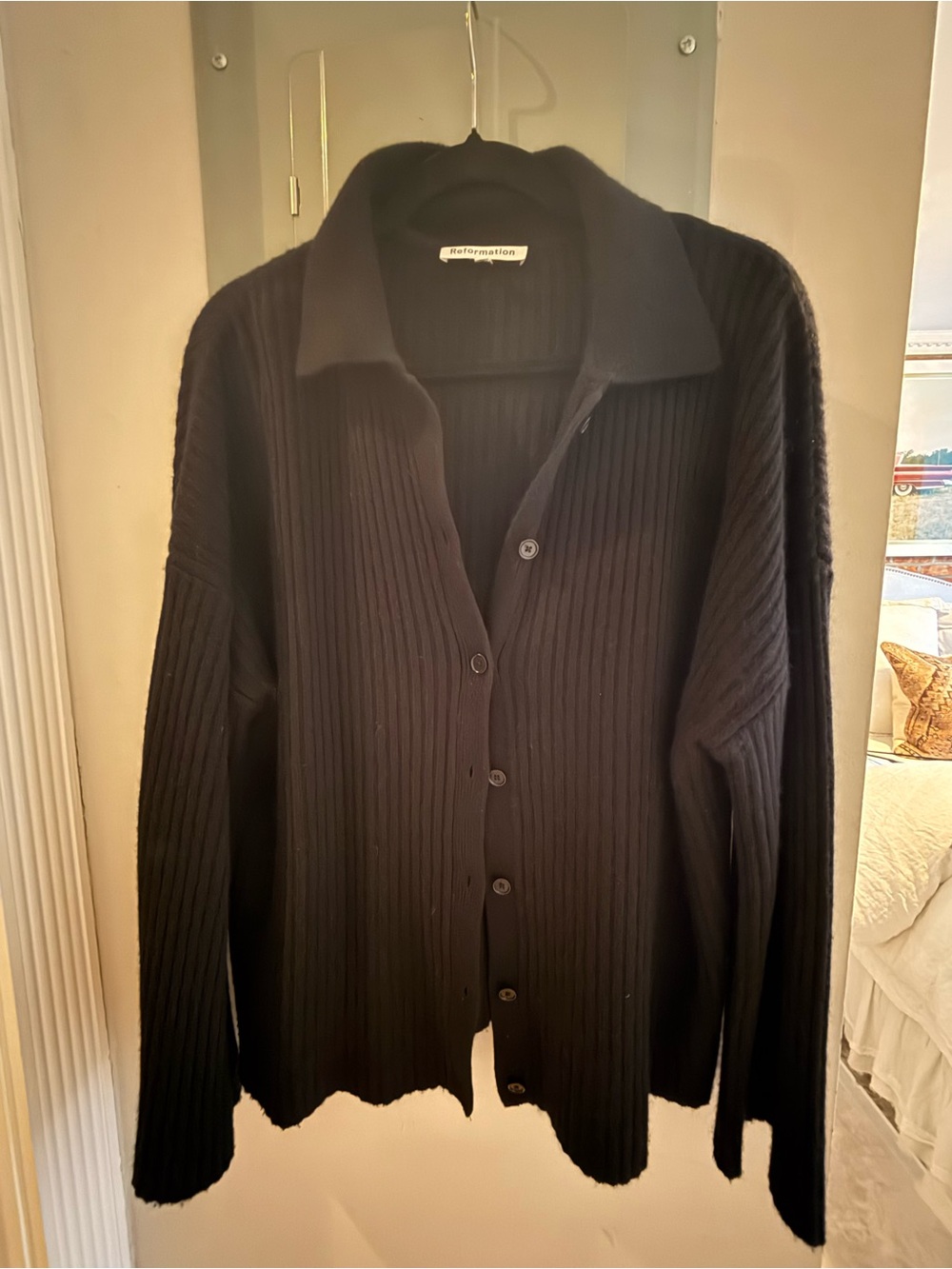 Reformation Fantino Cashmere Collared Cardigan - Black, S